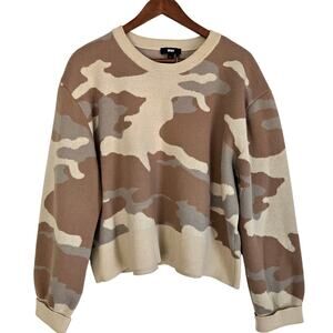 Earthy Grunge Gorpcore Military Streetwear DKNY Camo Cropped Crew Sweater XL